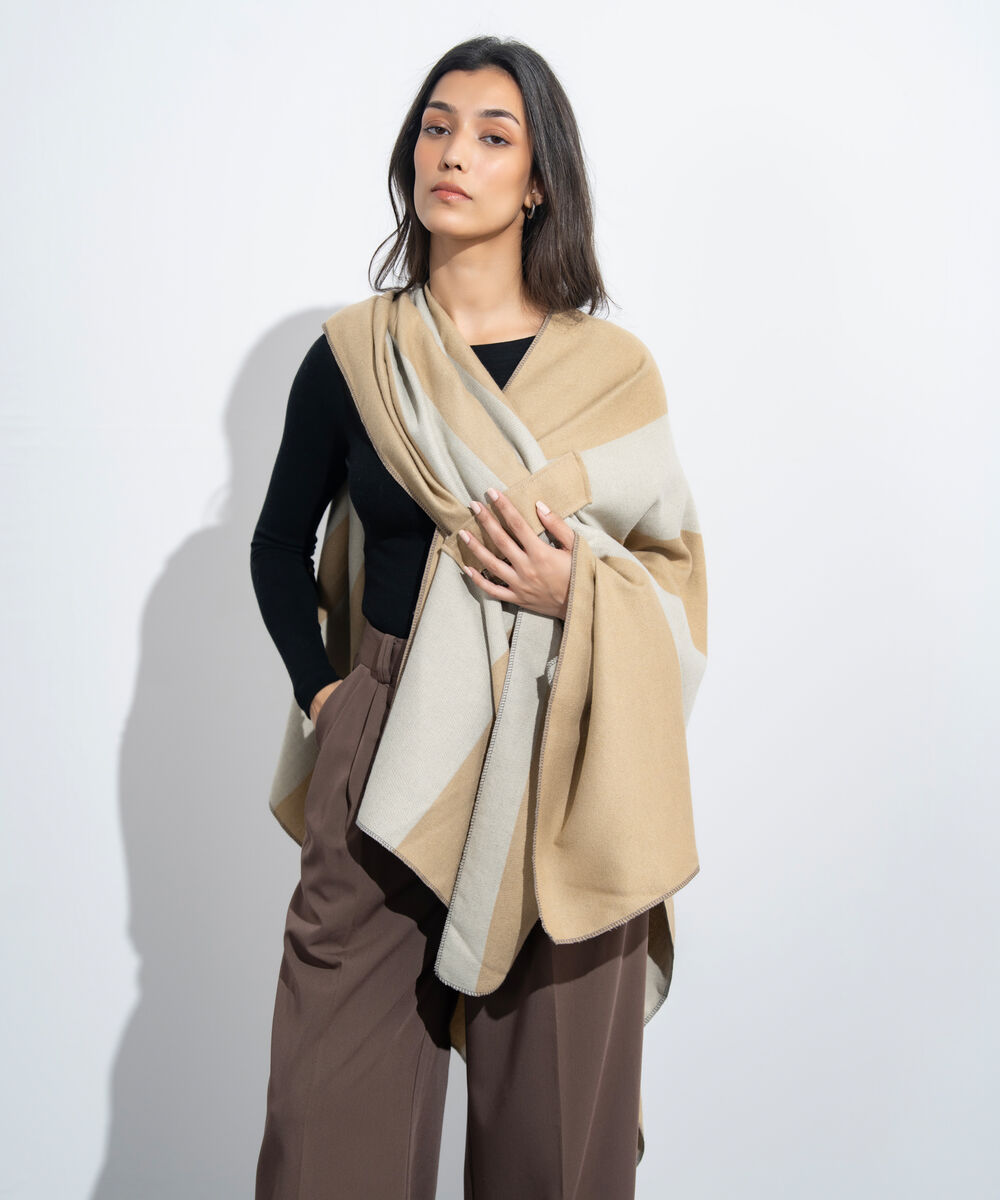 Women's Western Wear Beige & Off White Cape Shawl