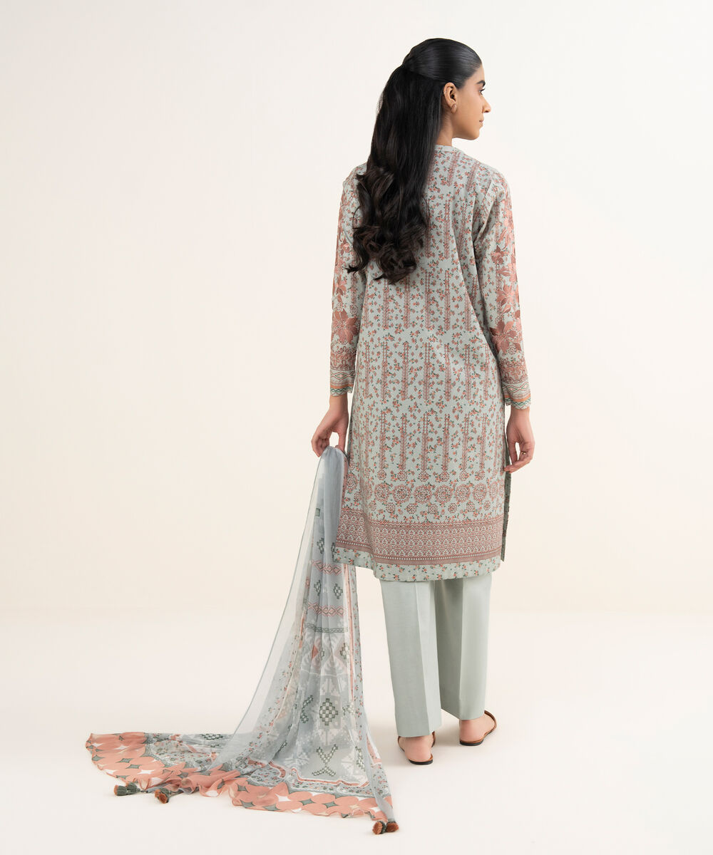 Women's Unstitched Cotton Embroidered Grey 3 Piece Suit