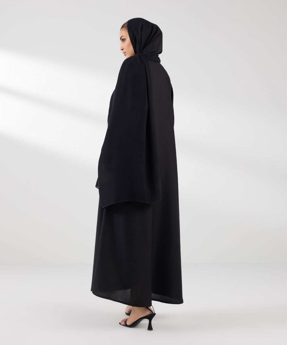 Woman - Black Embroidered Button Through Abaya