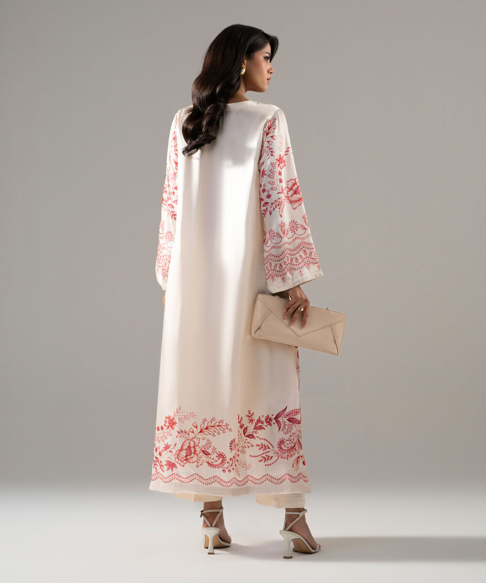 Women's RTW Viscose Raw Silk Printed Beige 2 Piece Suit