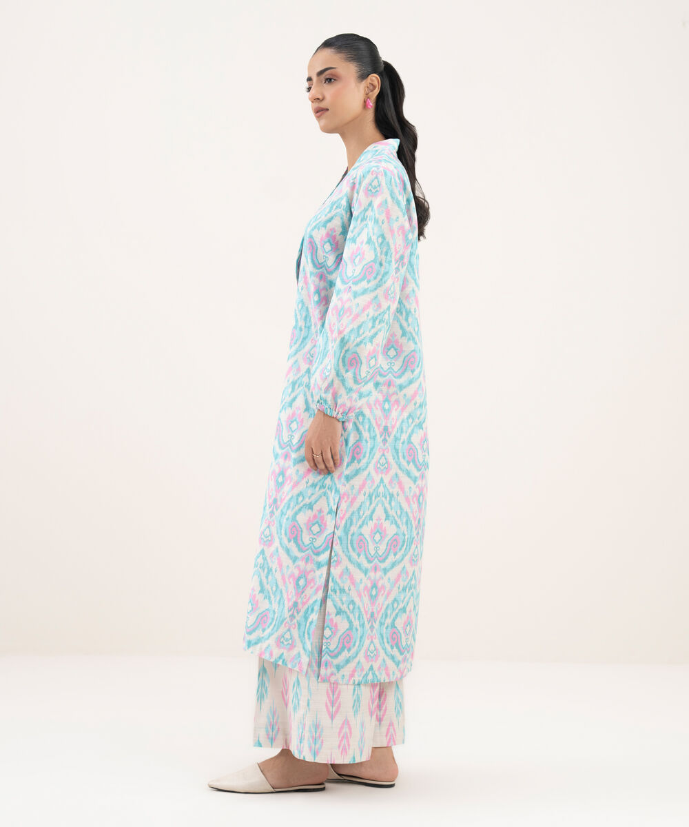 Women's RTW Light Khaddar Printed Straight Turquoise Shirt