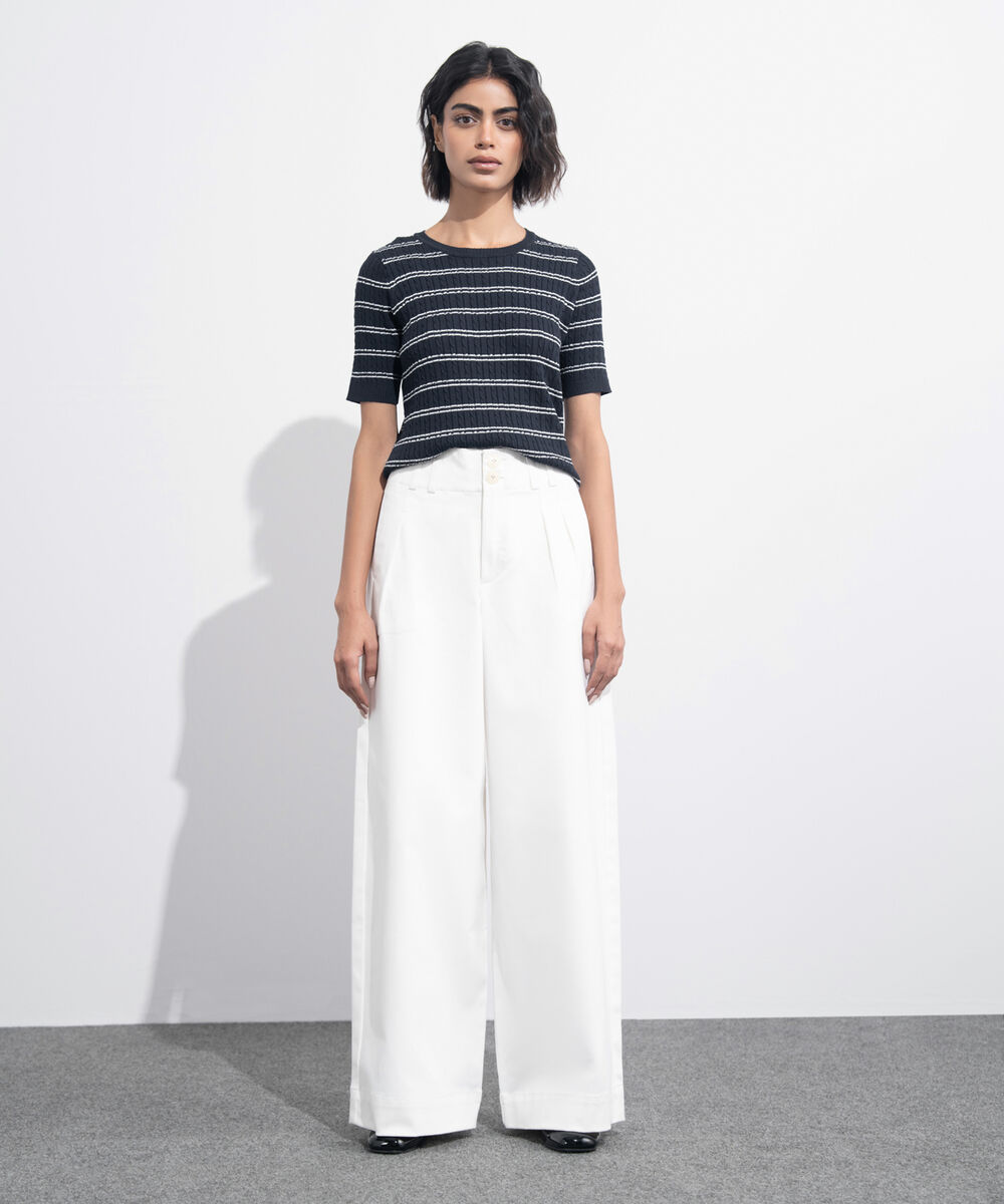 Women's Western Wear White Pleated Chino Trousers