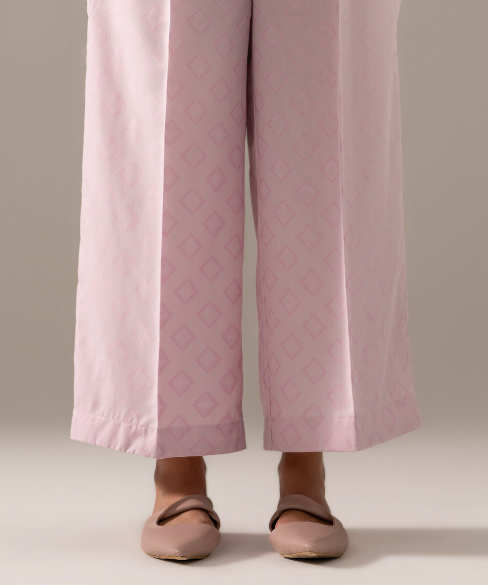 Women's RTW Poly Viscose Jacquard Solid Lavender Culottes