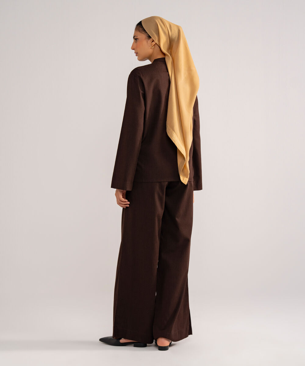 Women's Brown Mandarin Top