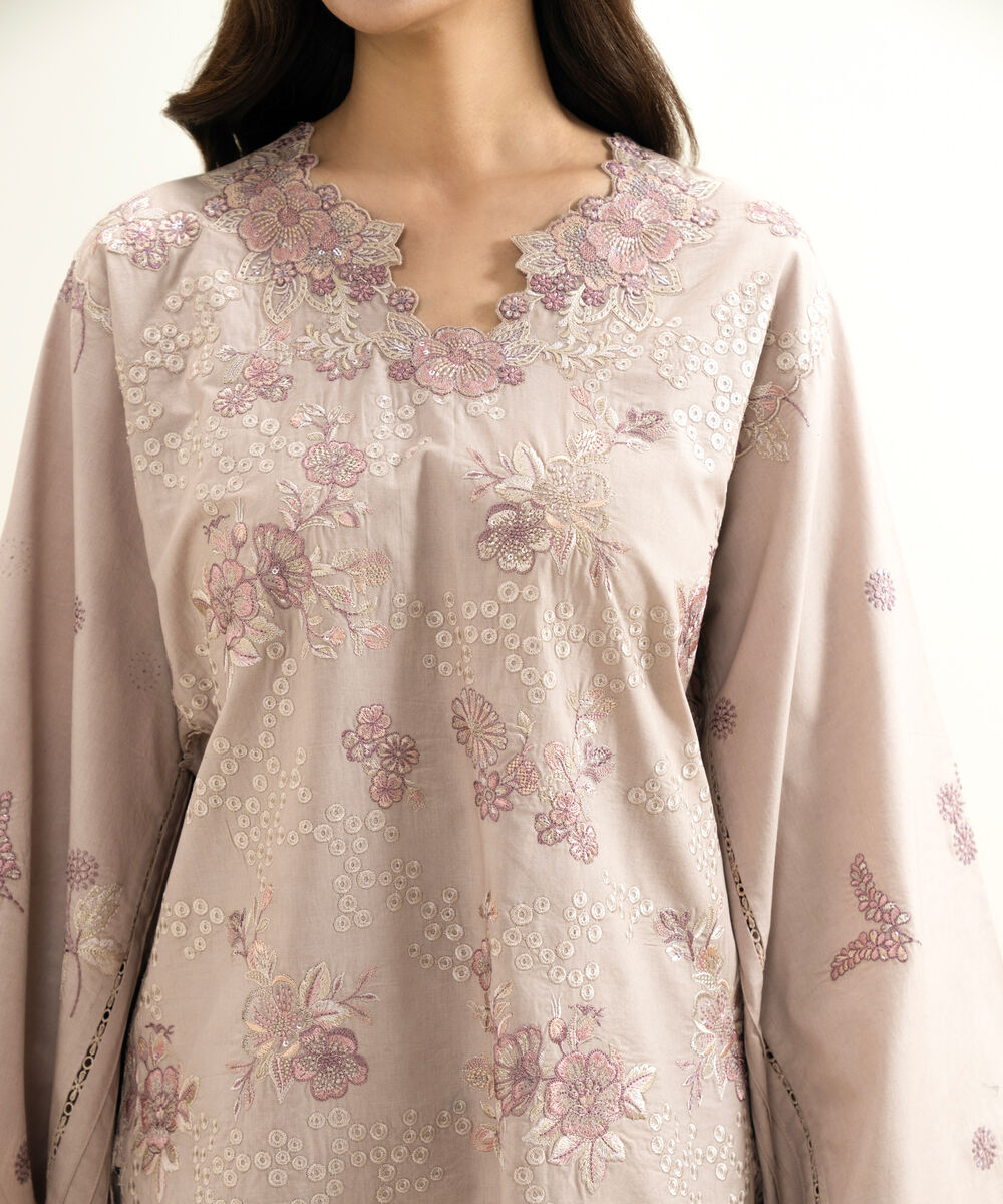 Women's Unstitched Lawn Embroidered Pink 3 Piece Suit