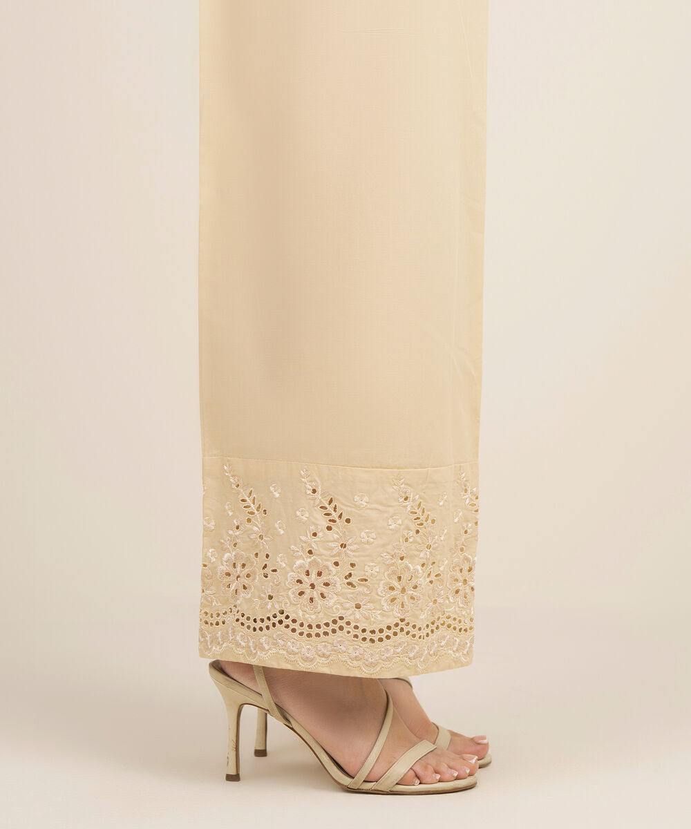 Women's RTW Cotton Embroidered Off White Culottes