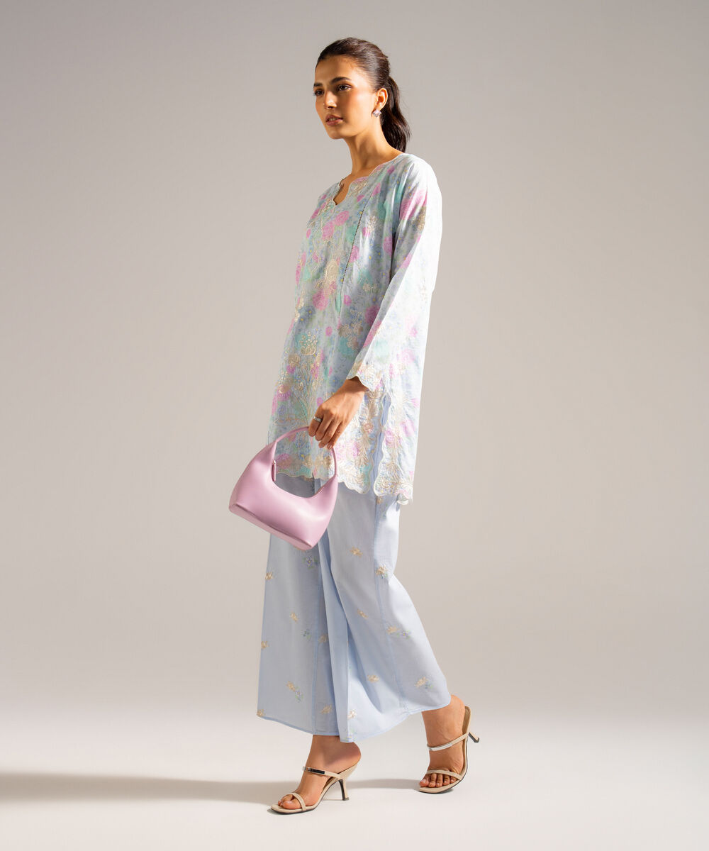 Women's RTW Lawn Embroidered Blue 2 Piece Suit