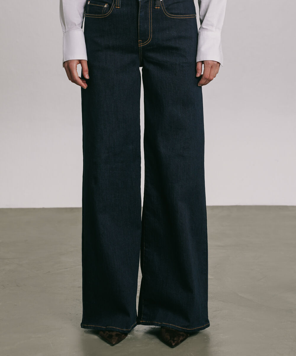 Women's Western Wear Blue High Rise Wide Leg Jeans