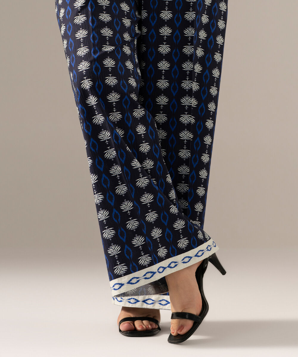 Women's RTW Seersucker Printed Blue Culottes
