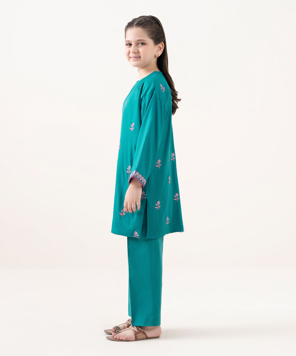 Girls Viscose Marina Blue Dyed Kidswear Shirt and Trousers
