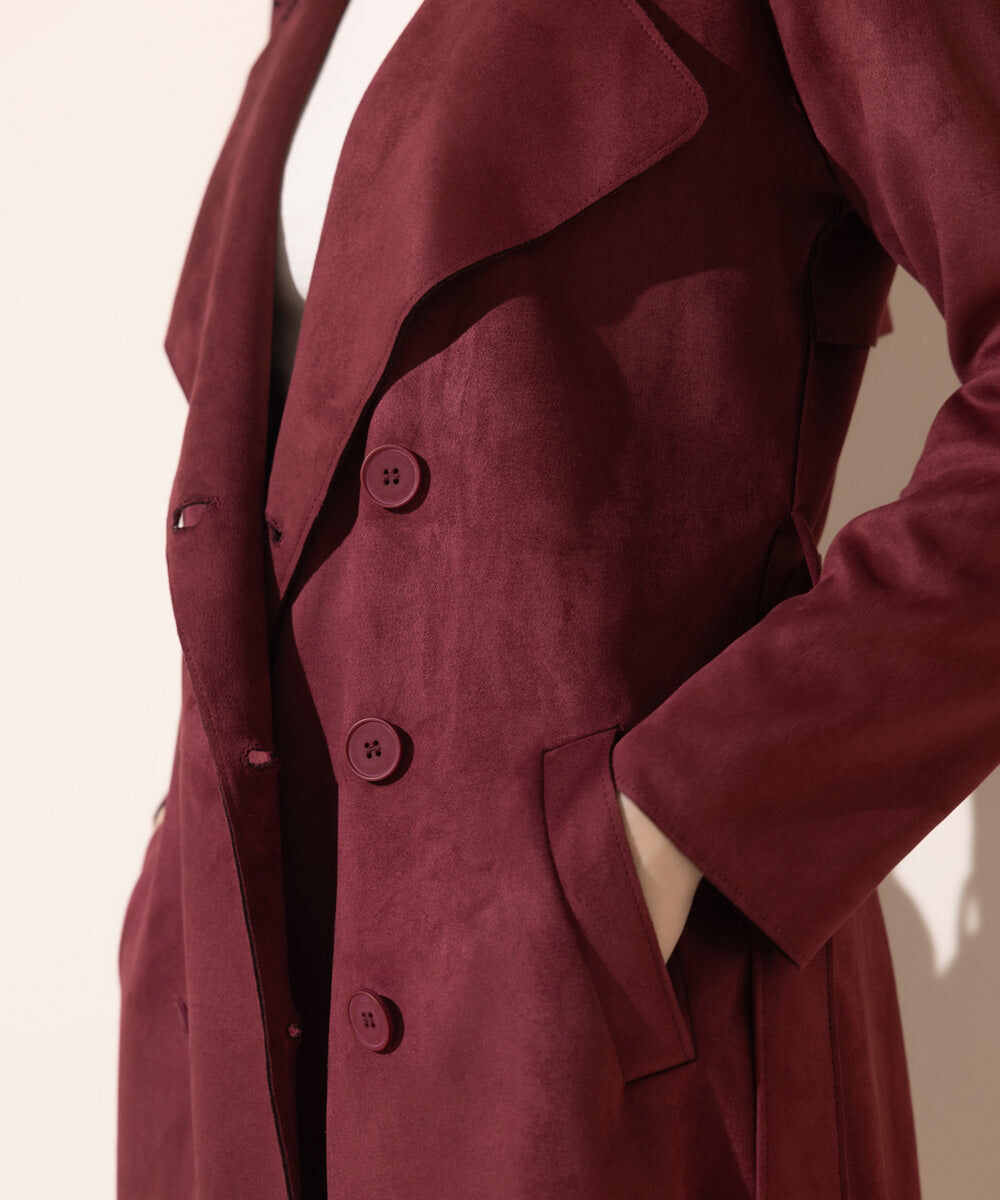 Woman - Red Suede Trench Coat with Belt