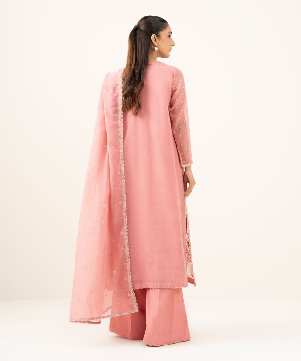 Women's RTW Blended Textured Karandi Pink Dyed Three Piece