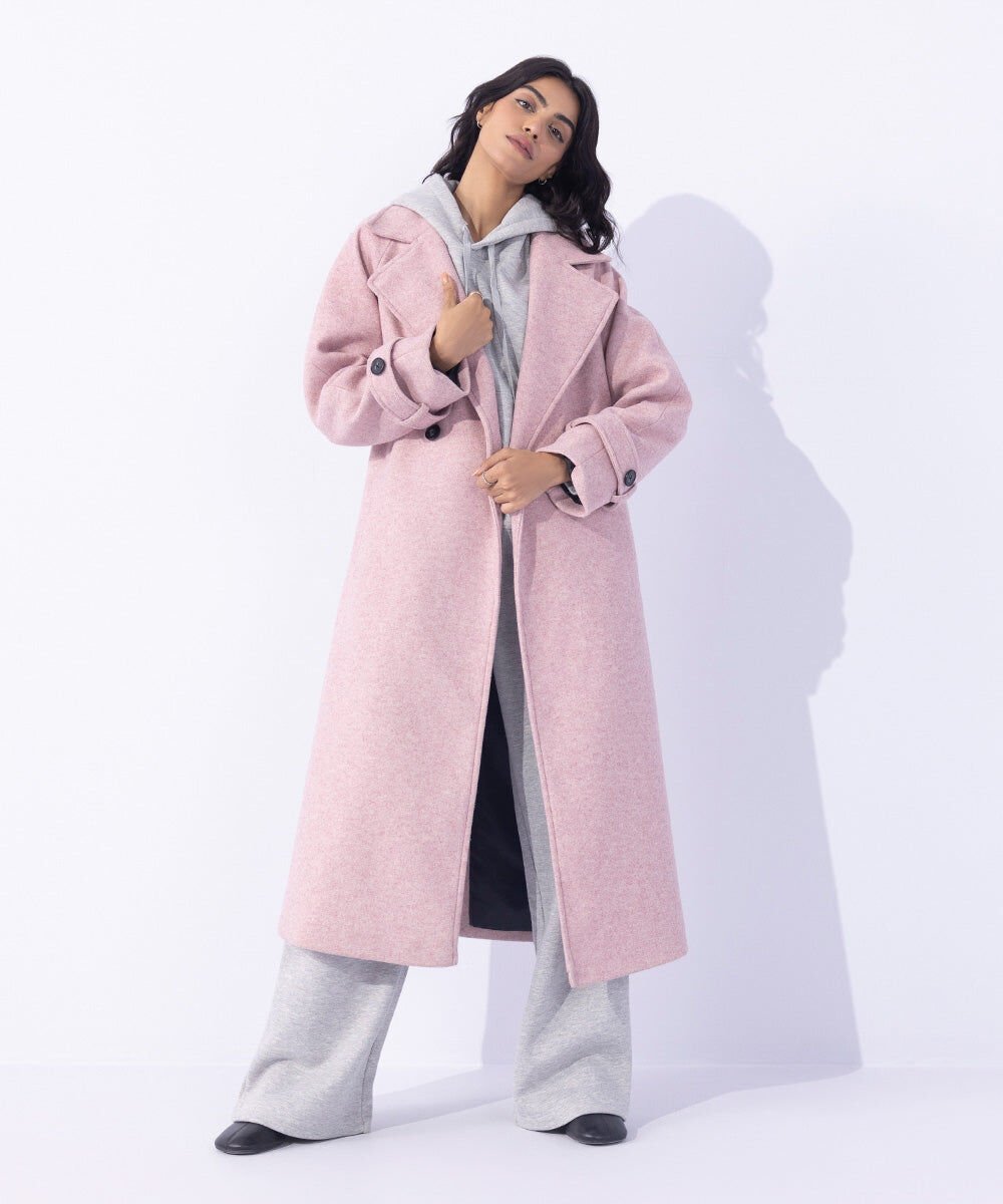 Double Breasted Long Coat Woman - Pink Double Breasted Long Coat