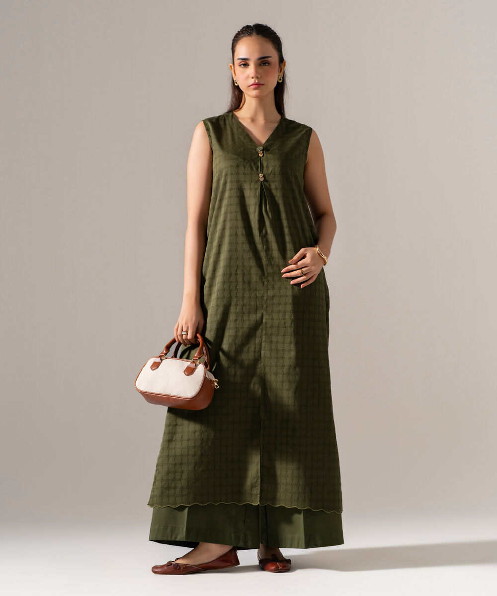 Women's RTW 3D dobby Solid Green Straight Shirt