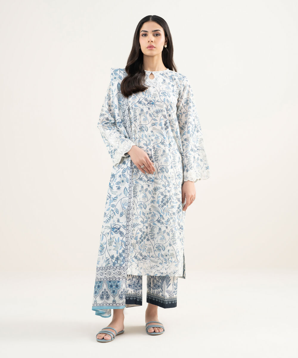 Lawn Printed White Dupatta