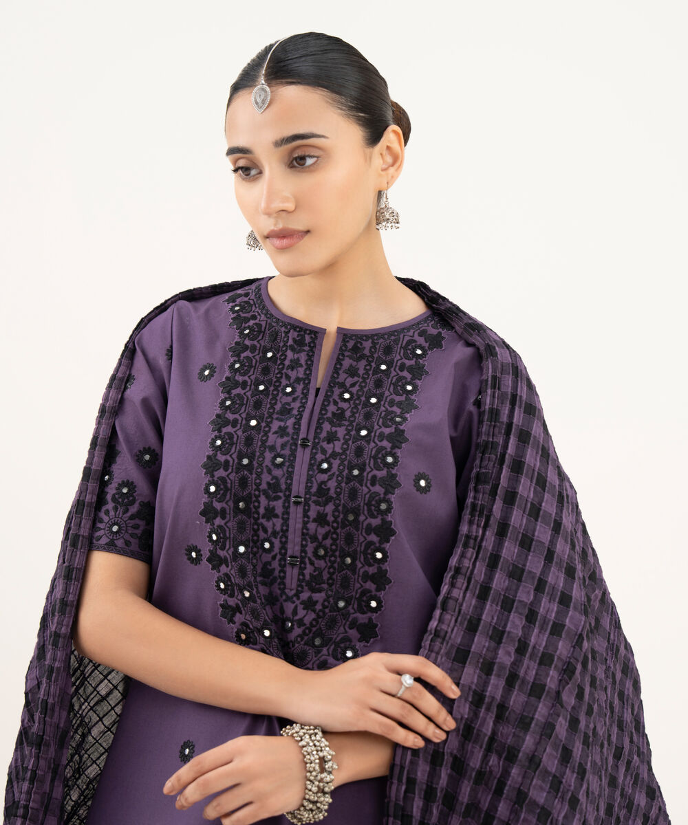Women's Unstitched Lawn Embroidered Purple 3 Piece Suit