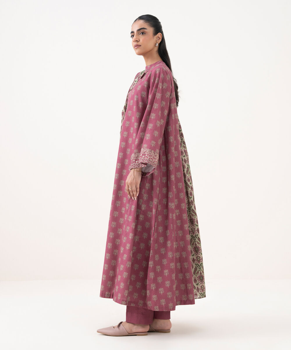 Women's Unstitched Light Khaddar Printed Pink 3 Piece Suit