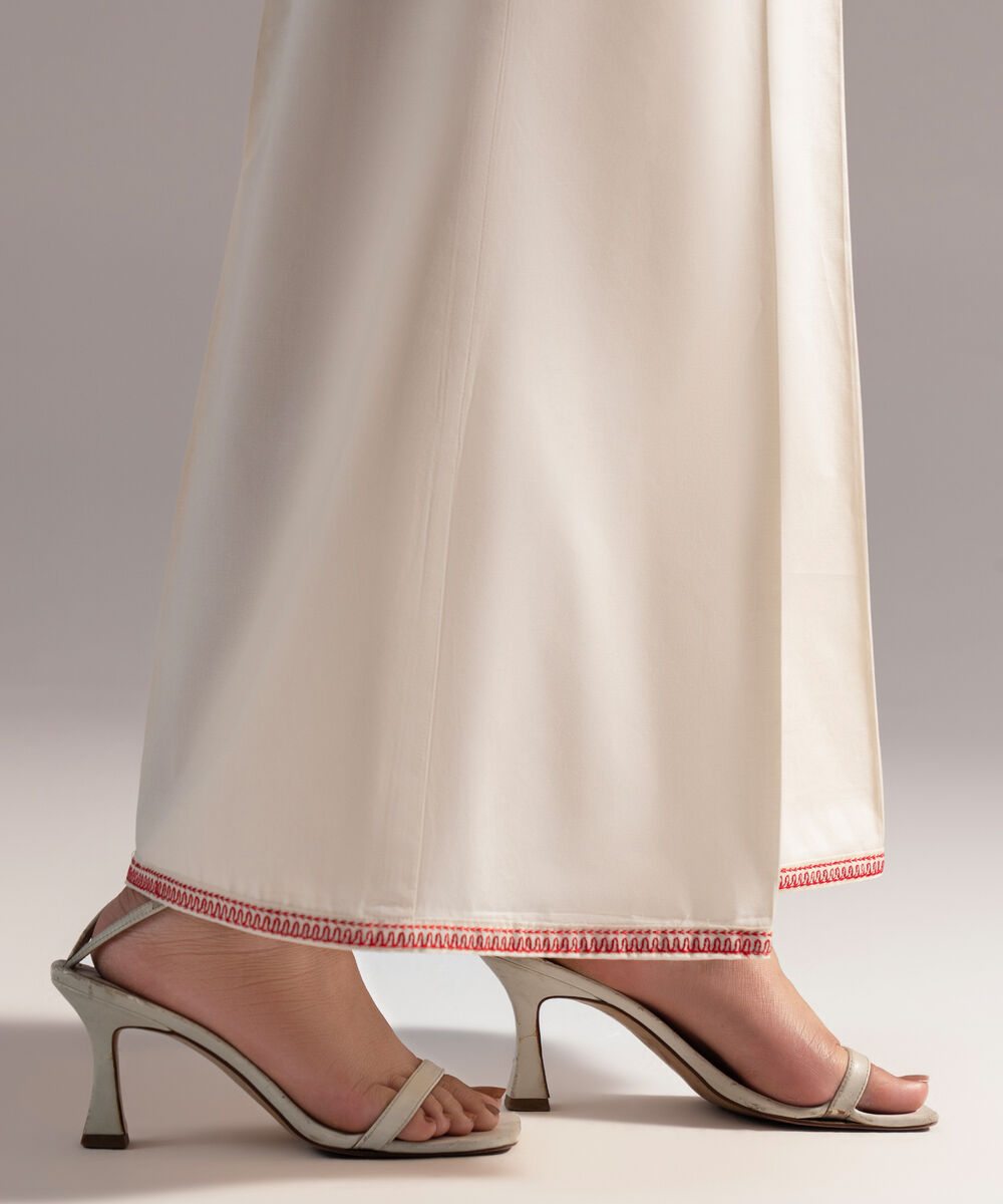 Women's RTW Cambric Embroidered Beige Flared Pants