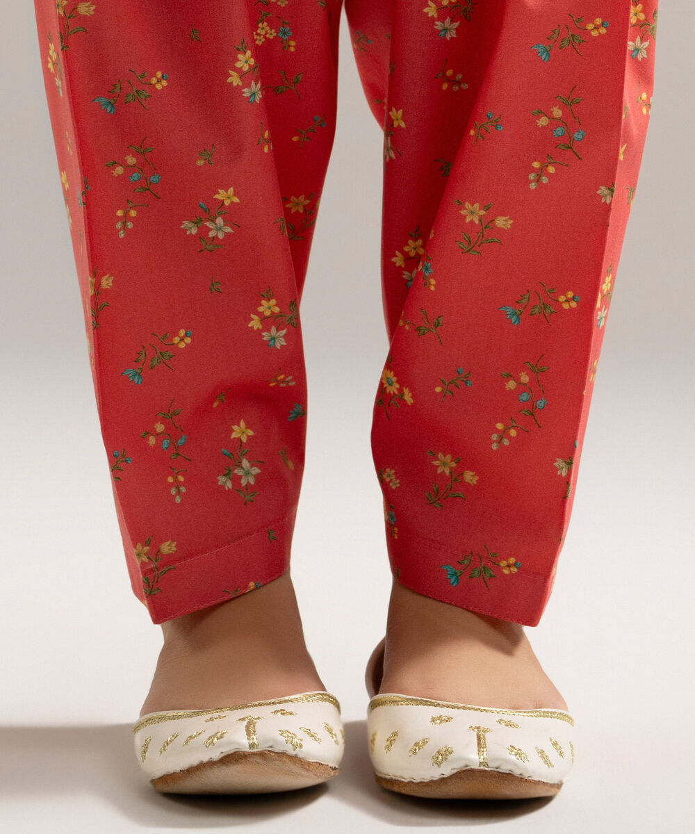 Women's RTW Cambric Printed Pink  Skinny Shalwar