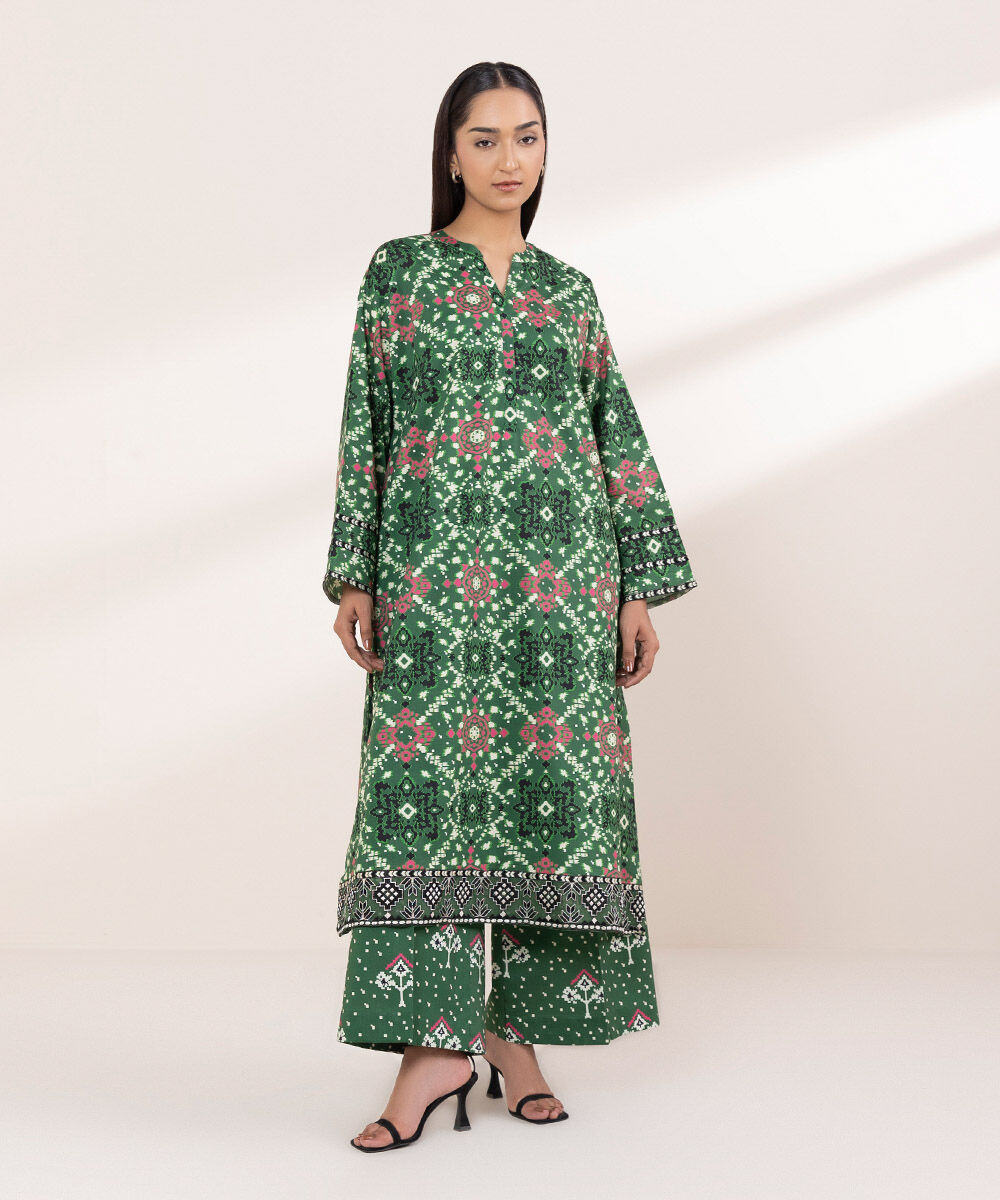 Women's RTW Cotton Viscose Green Printed Boxy Shirt