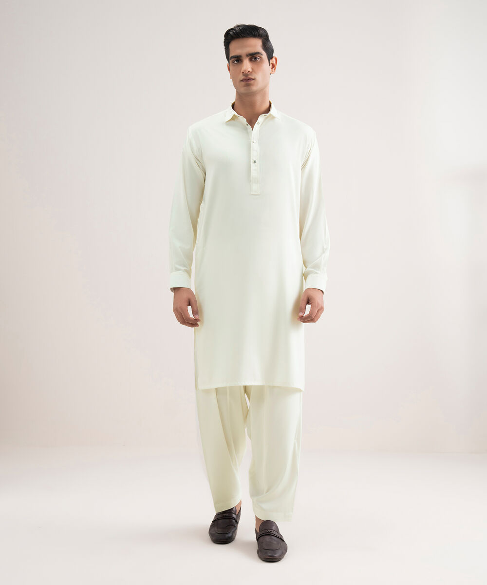 Men'S Stitched Light Cream Premium Wash And Wear Suit
