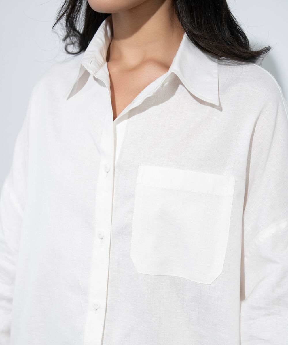 Women's Western Off white Oversized Button Through Shirt