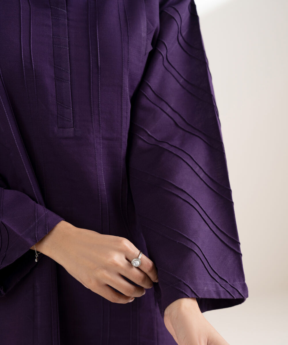 Women's RTW Khaddar Solid Straight Purple Shirt