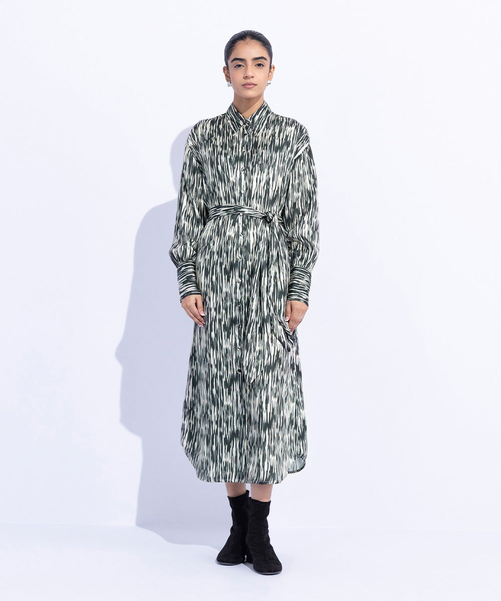 Woman - Multi Silky Printed Dress with Belt