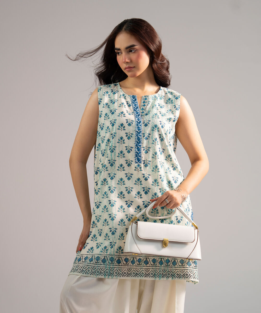 Women's RTW Cotton Viscose Embroidered White Straight Shirt