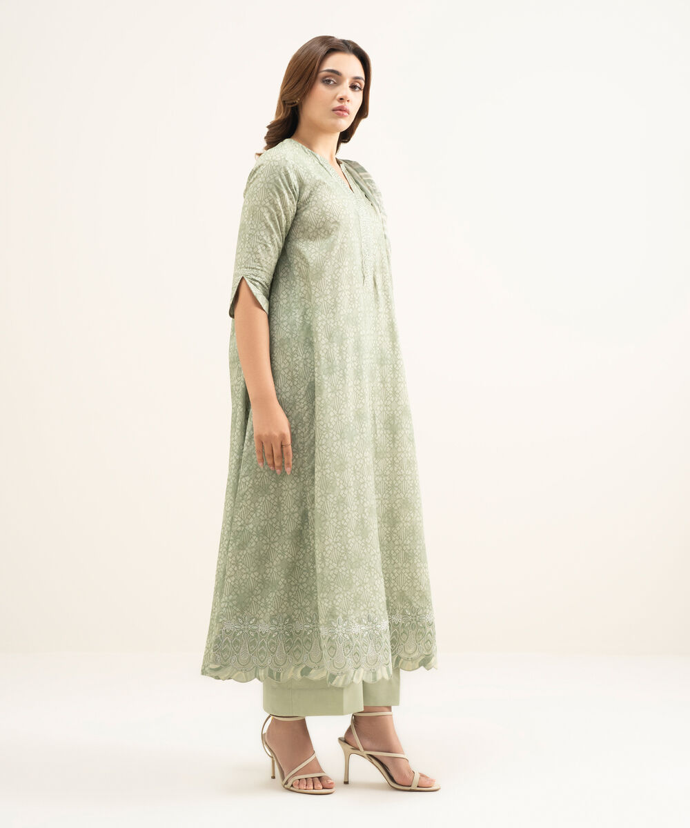 Women's Unstitched Lawn Green Embroidered 3 Piece Suit