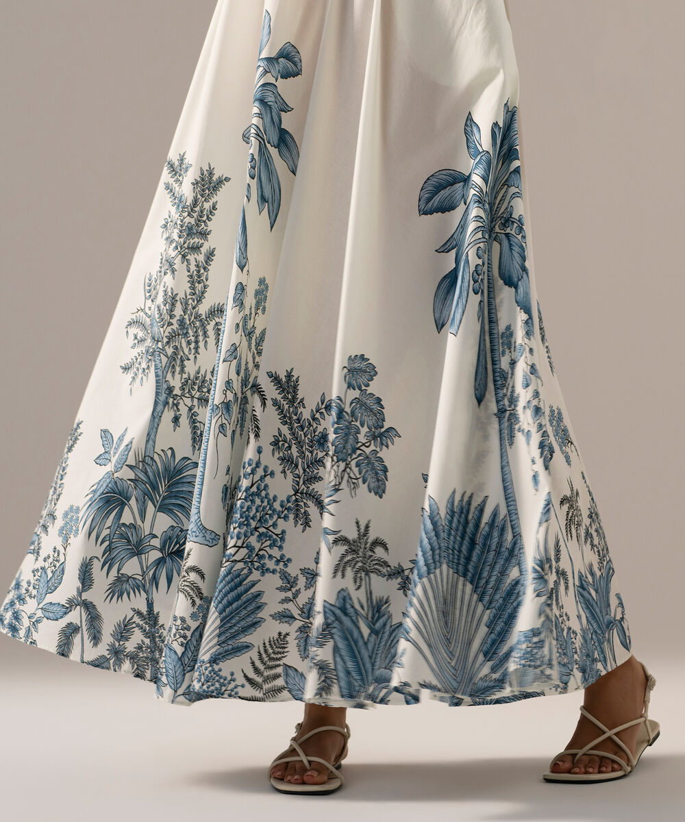 Women's RTW Cambric Printed White Skirt