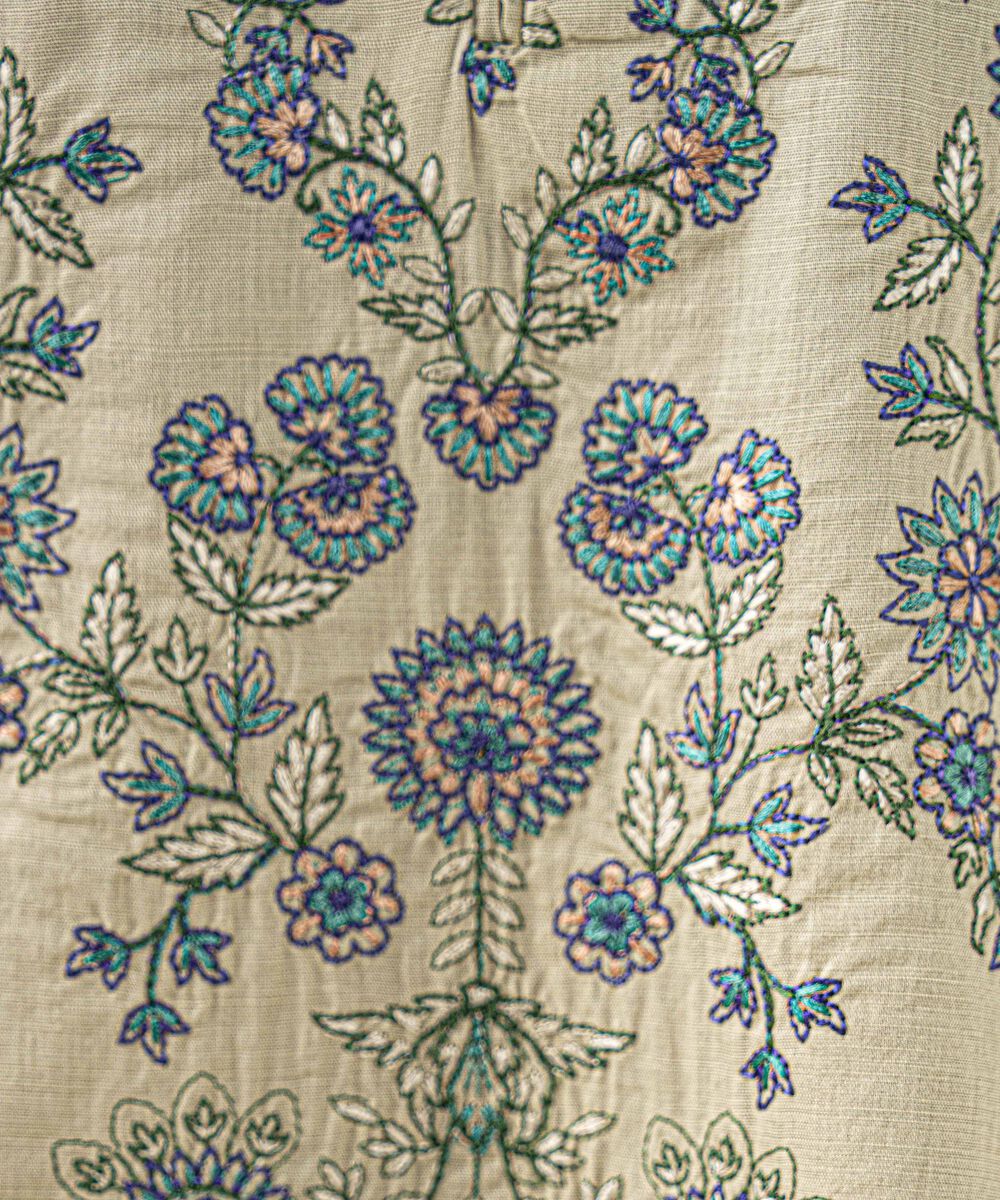 Women's RTW Cotton Embroidered Beige 2 Piece Suit