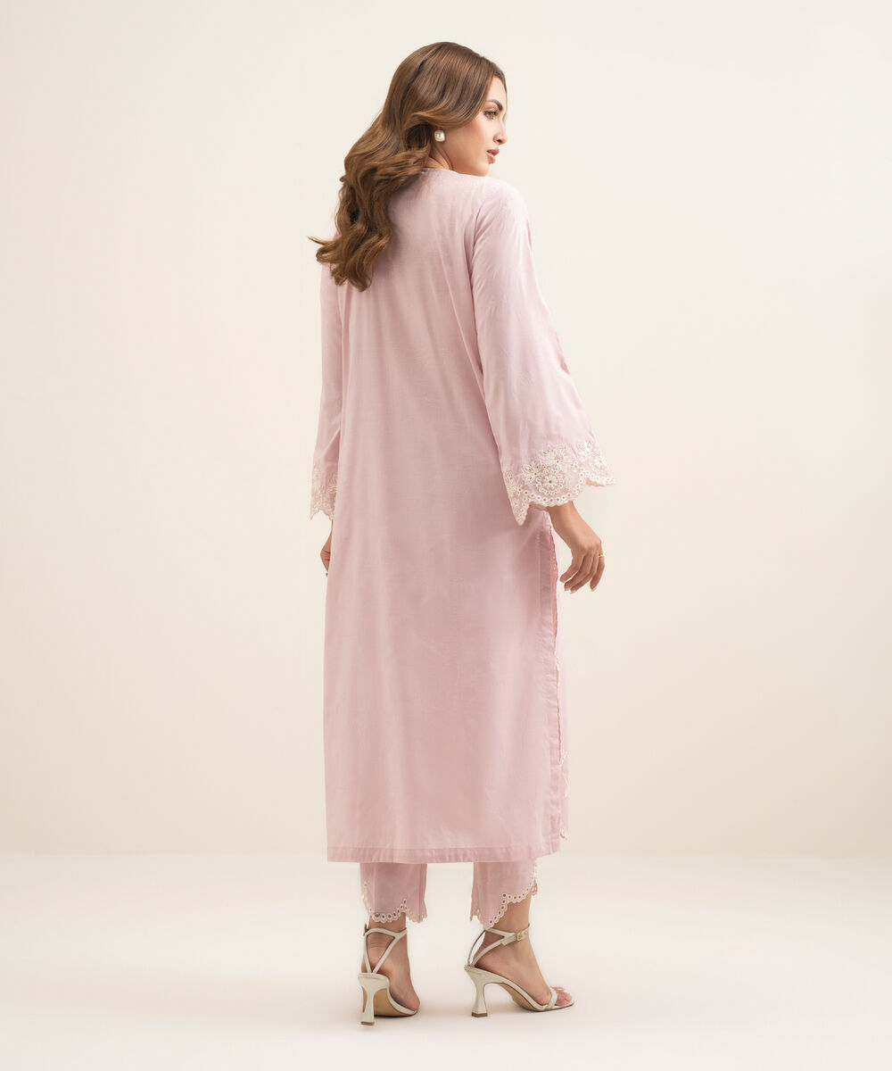 Women's RTW Self Jacquard Embroidered Pink Straight Shirt