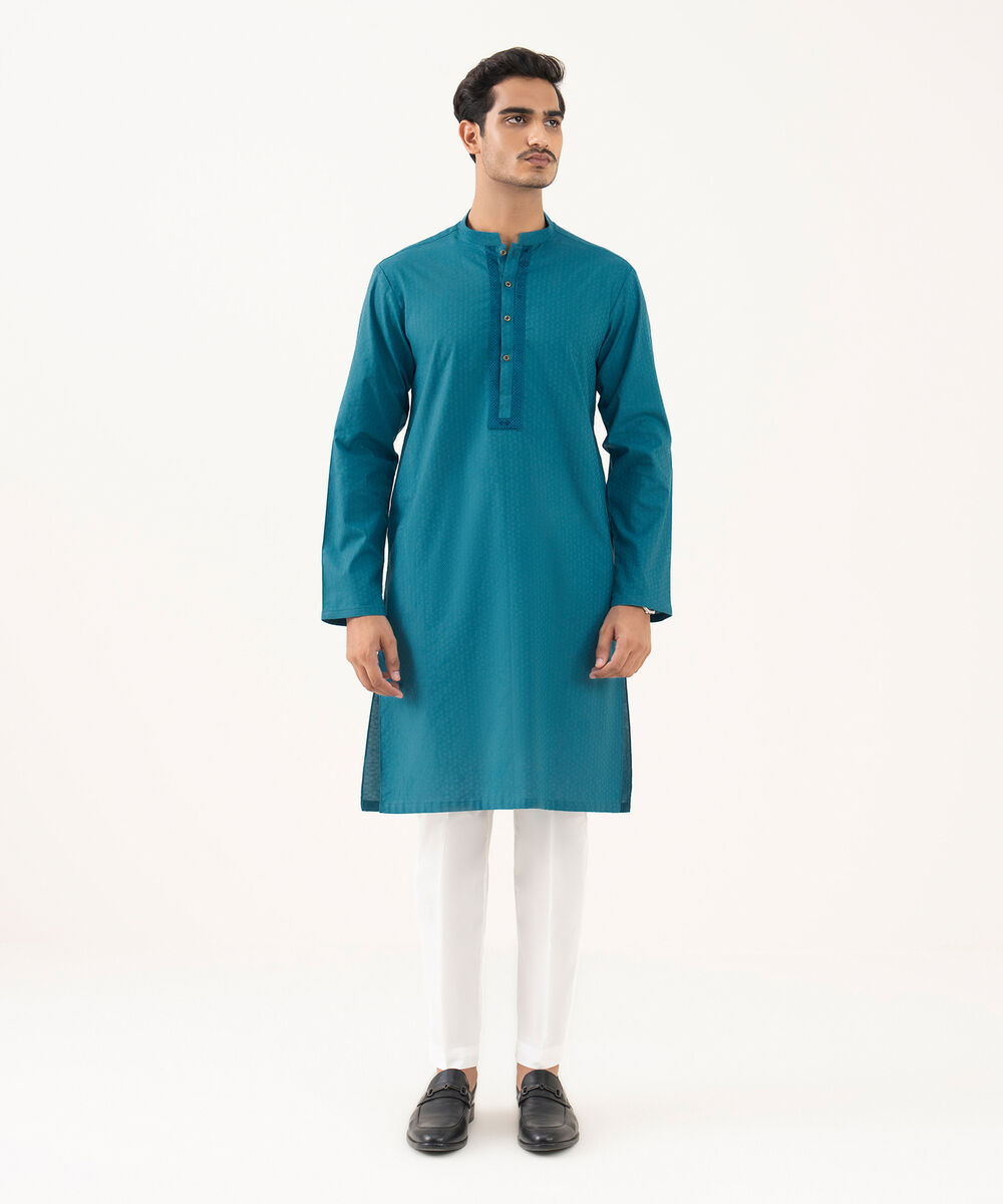Men's 100% Cotton Plain Teal Green Kurta