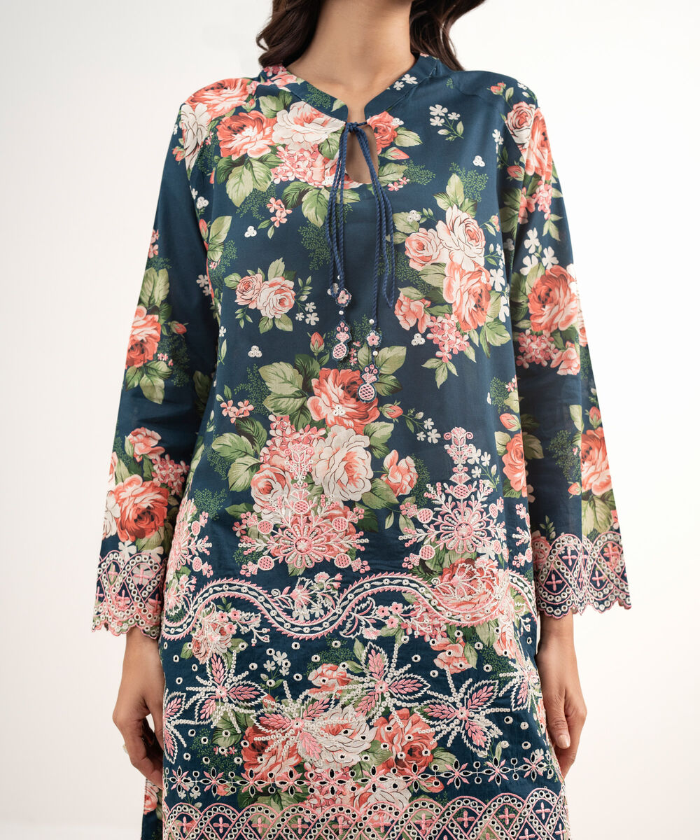 Women's RTW Lawn Embroidered Dark Blue 3 Piece Suit