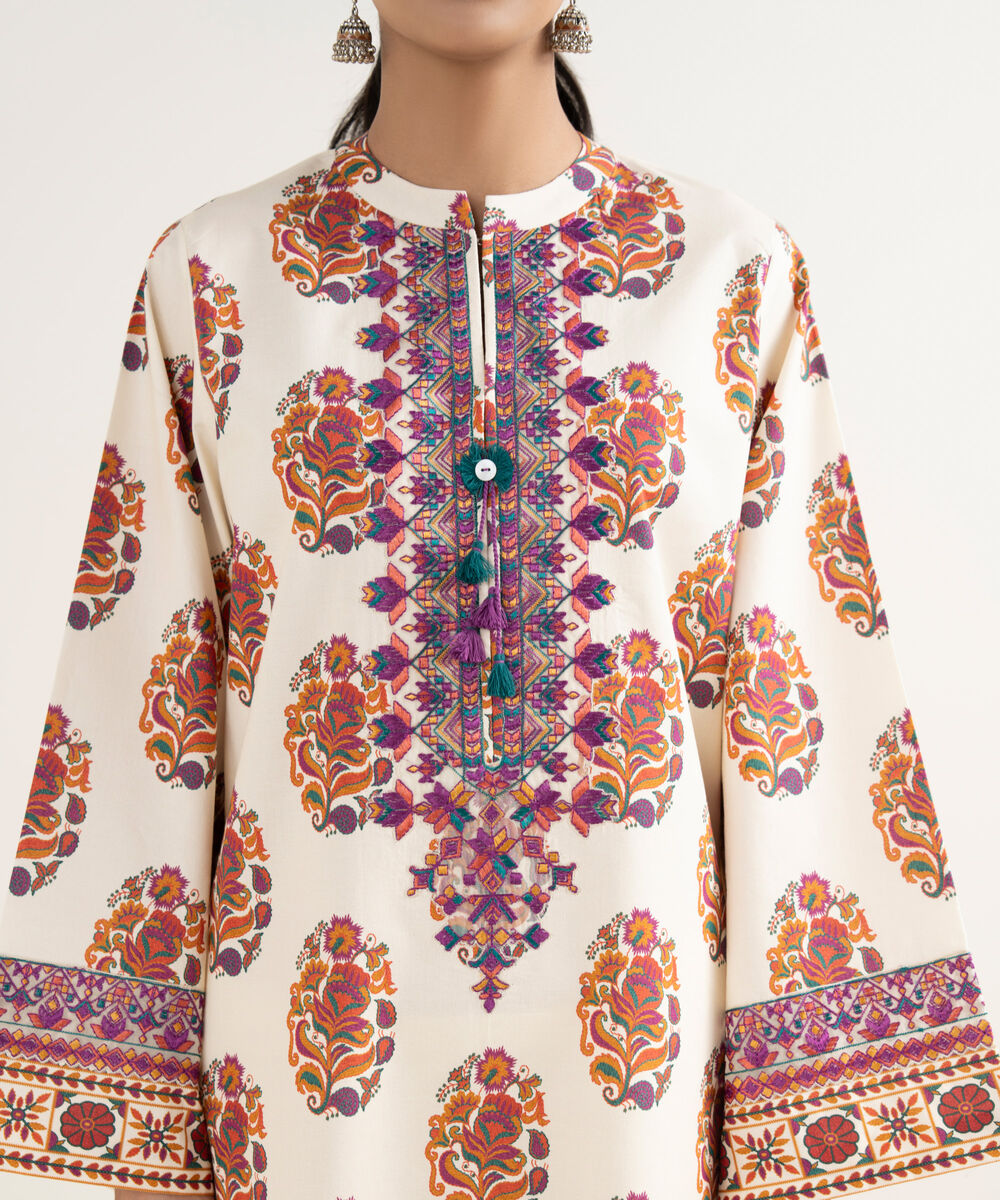 Women's Unstitched Cotton Printed Multi 3 Piece Suit