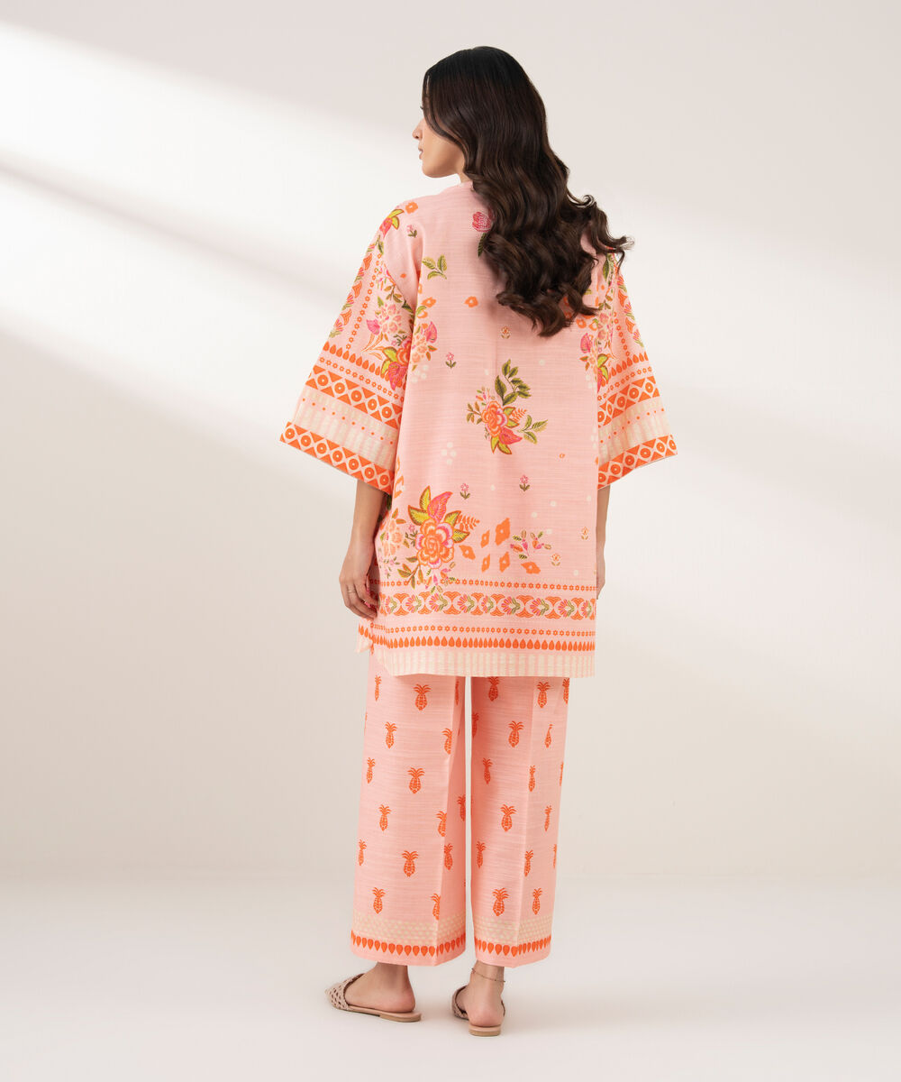 Women's RTW Khaddar Printed Straight Orange Shirt