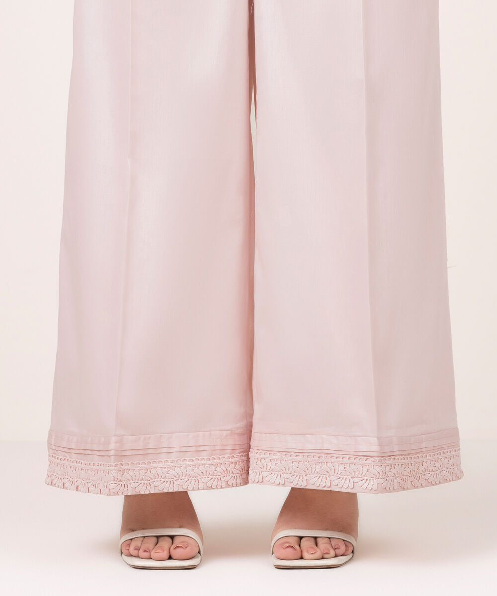 Women's RTW Cambric Solid Pink Flared Pants