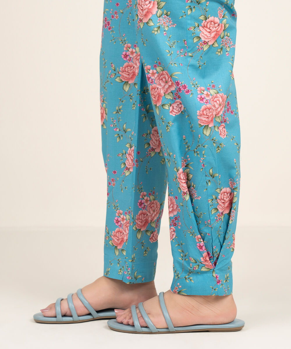 Women's RTW Cambric Printed Blue Skinny Shalwar