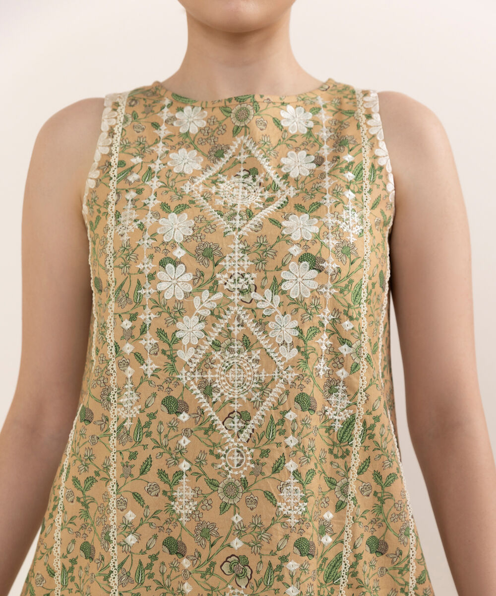 Women's Unstitched Cotton Embroidered Multi Two Piece Suit