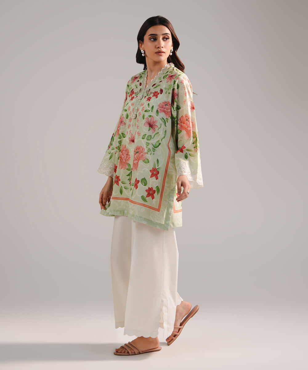 Women's RTW Lawn Embroidered Mint Green Straight Shirt