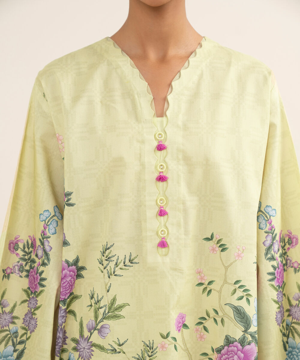 Women's Unstitched Lawn Printed Yellow 3 Piece Suit