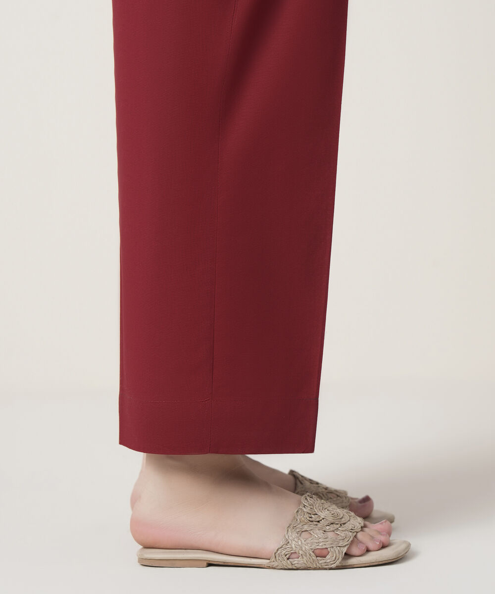 Women's RTW Cambric Maroon Solid Trousers