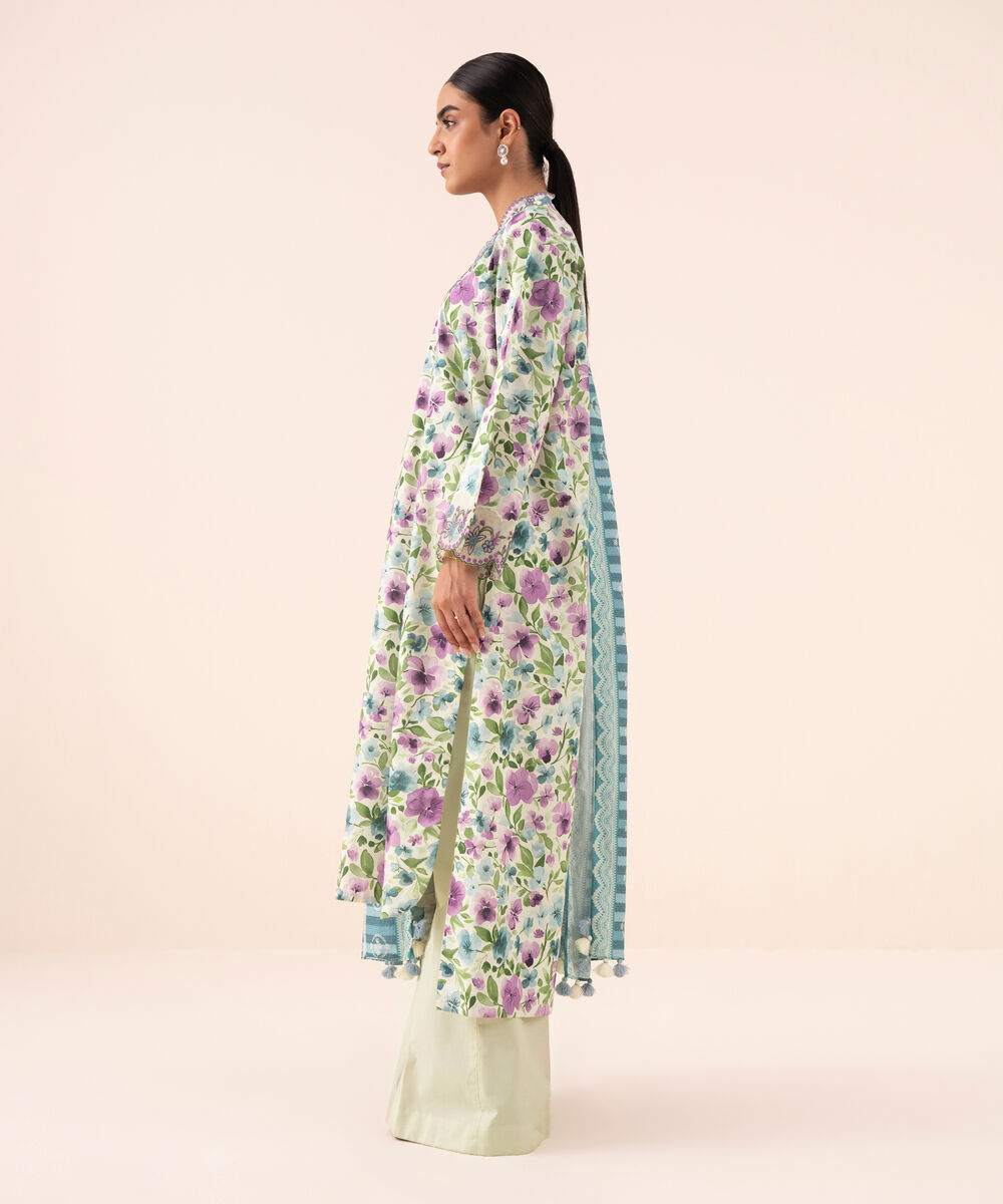 Women's Unstitched Cotton Embroidered Multi 3 Piece Suit