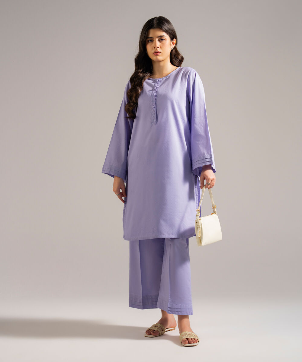 Women's RTW Dobby Solid Purple Straight Shirt