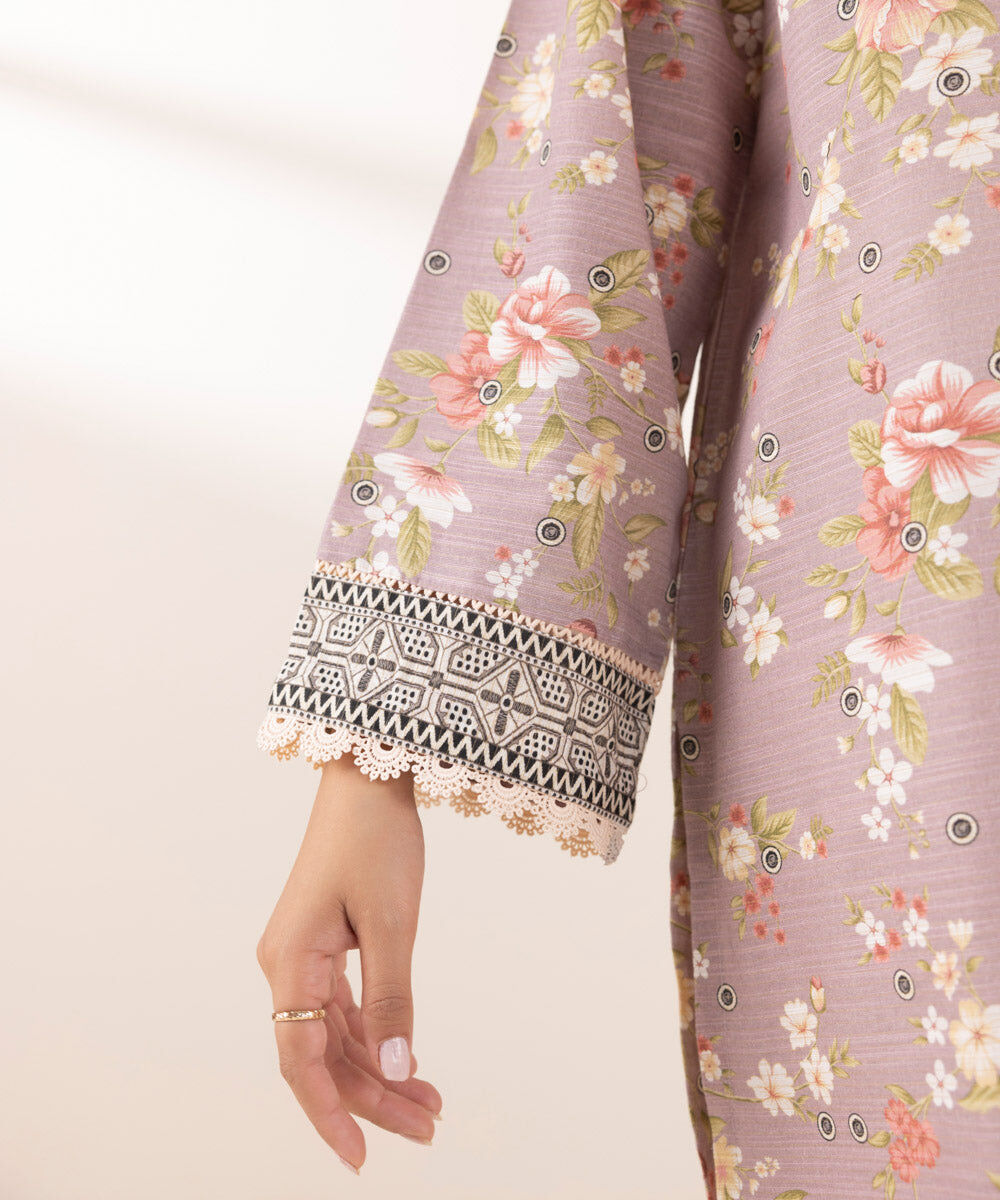 Woman - Purple Printed Zari Khaddar Shirt