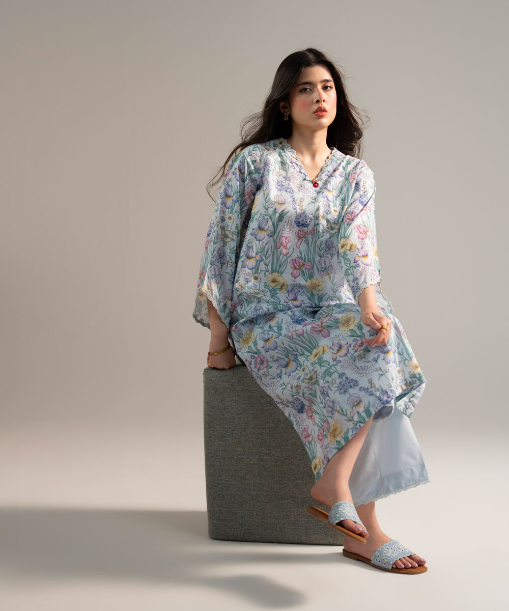 Women's RTW Lawn Printed Blue 2 Piece Suit