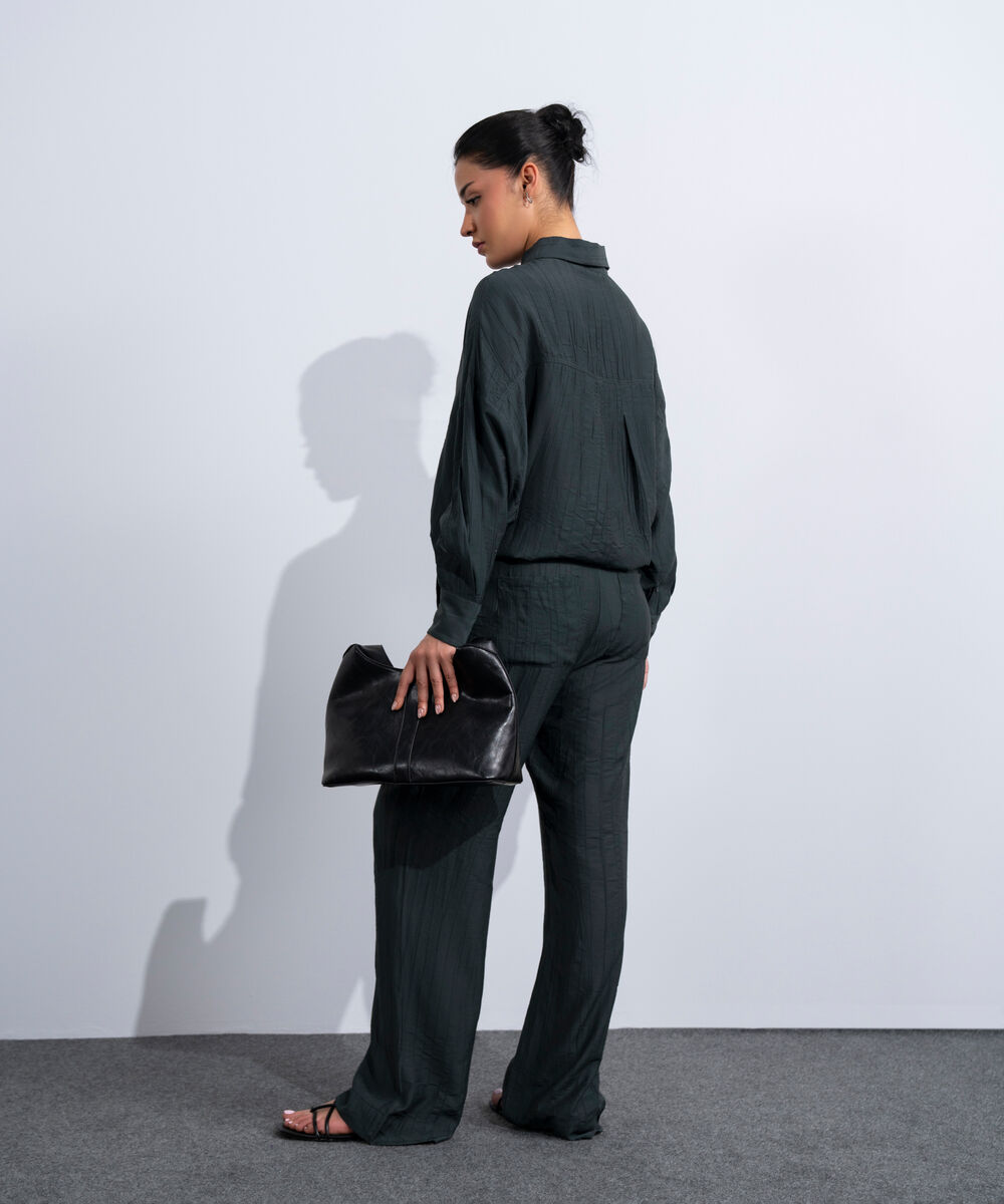 Women's Western Dark Grey Textured Pull-On Trousers