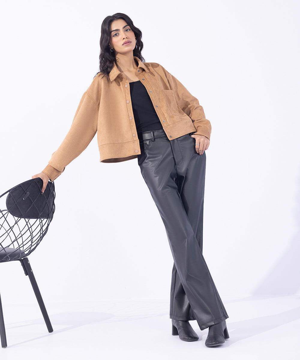 Woman - Black Straight Fit Faux Leather Trousers