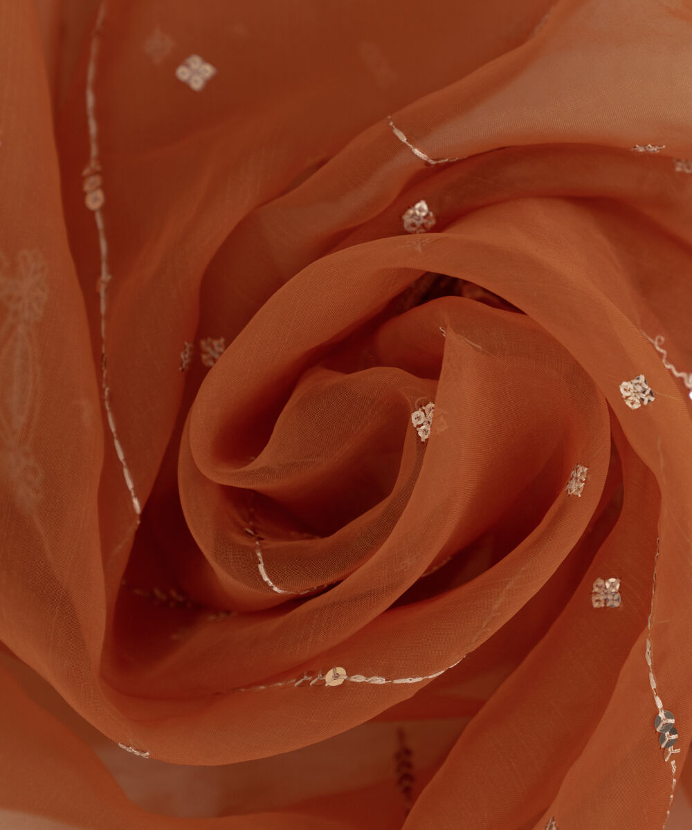 Blended Organza Embroidered Orange Dupatta